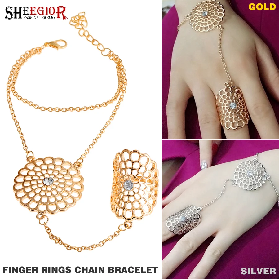 Bohemian Finger chain Bracelets Women Men Accessories Gold/Silver-color Metal Lovely Hollow Cobweb Chain link Hand Bracelet Gift