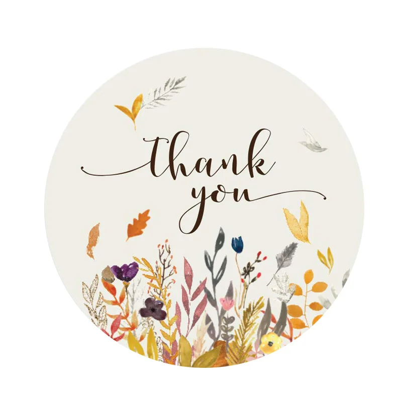 Thank You Stickers Autumn Floral seal labels 50-500pcs round label for package personalized decoration stationery sticker