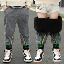 New Winter Boys Letter Print Cargo Warm Pants Kids 3-15Y Trousers Teenage Casual Clothes Elastic Waist Boy Thick Casual Pants