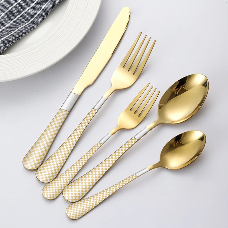 20PCS/4SET Gold Cutlery Set Kitchen Fork Spoon Knife Set Tableware Stainless Steel Cutlery Gold Dinnerware Christmas Gift Box