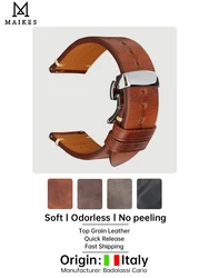 MAIKES Handmade Watchband Butterfly Buckle Vegetable Tanned Cow Leather Made In Italy Quick Release Bracelet Band Watch Strap