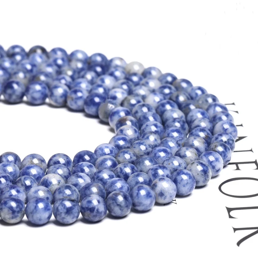 2/3/4/6/8/10/12mm Round Natural Dalmation Blue Spot Stone Loose Beads for DIY Bracelet Necklace 15