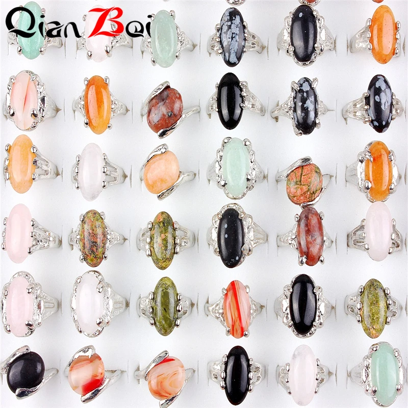 QianBei بالجملة 10 قطعة الكثير سبائك الزنك الطبيعي متعدد الألوان حجر البنصر للنساء الزفاف المشاركة مجوهرات هدايا #1