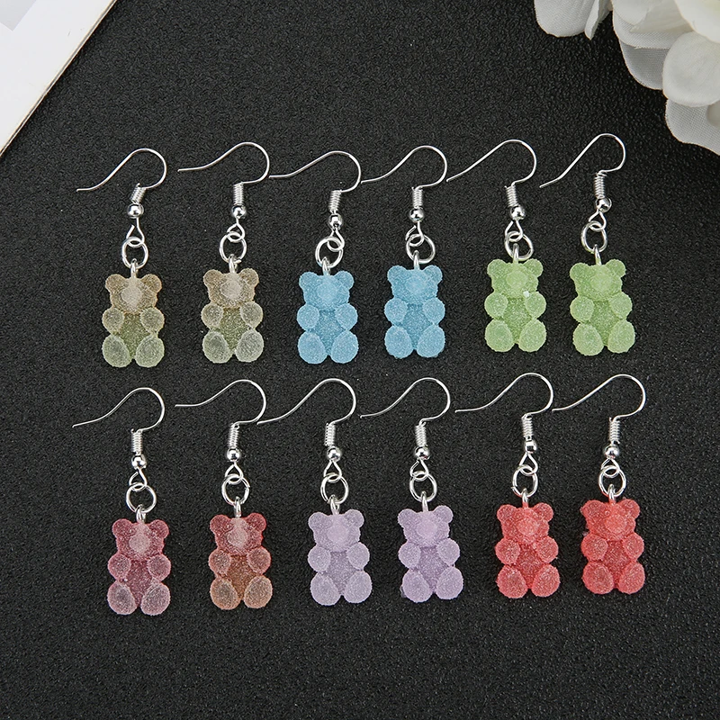 1Pair Women Drop Earrings  Gummy Bear Multicolor Epoxy Resin Fashion Jewelry Diy