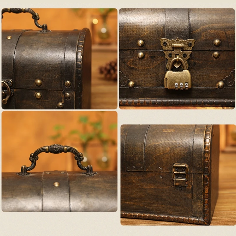 2024 New Wooden Pirate Jewelry Storage Box Vintage Treasure Chest for Wooden Organizer