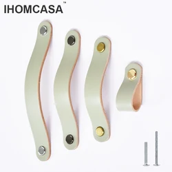 IHOMCASA Gray Cowhide Handle Nordic Modern Style  Furniture Drawer Child Door Knobs Cupboard Kitchen Shoe Cabinet Leather Pulls