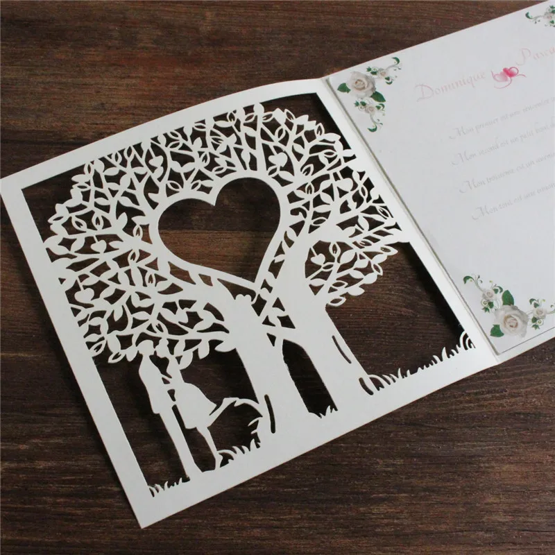 Laser Cut Country Invitation Card Wedding Engagement Hollow Valentine's Day Friend's Invite Customized Insert Printing 50 Pieces