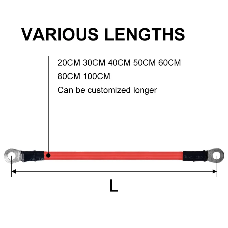 Car Battery Jumper Starter Cable with Tin-plated Lugs 2~6awg 25mm2 10mm2 Solar Wire Motorcycle Power Parallel Battery Connector