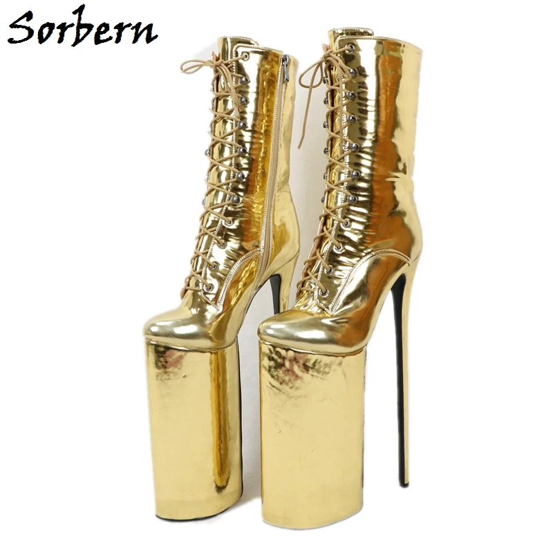 

Sorbern 12 Inch High Heel Boots Women Crossdresser Drag Queen Short Boot Thick Platform Shoe Lace Up Womens Heels Shoes 2020