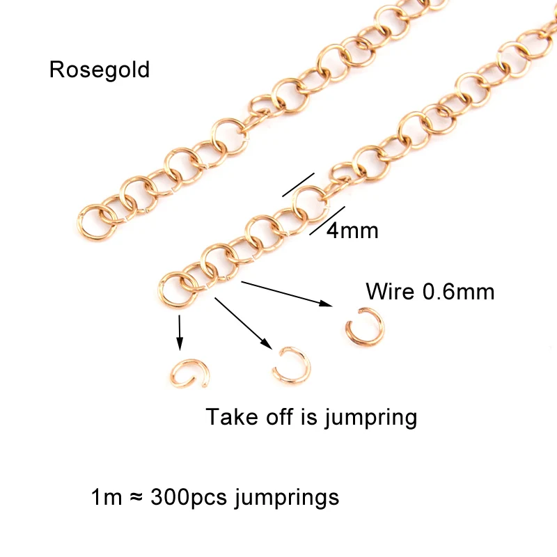 Rosegold jumprings chain sell by meter Stainless steel wire 0.6mm / width 4mm DIY jewelry making findings split rings