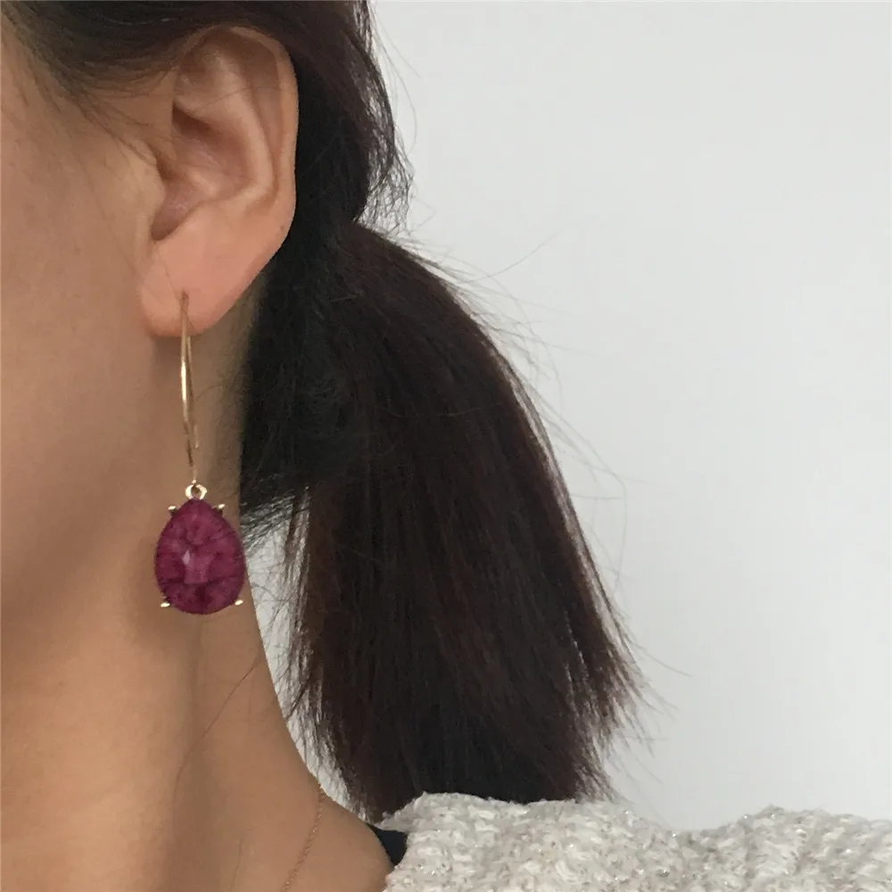 Gorgeous Marble Burgundy Waterdrop Stone Big Hook Drop Earrings For Women Dinner Party Statement Bohemia Casual Accessory