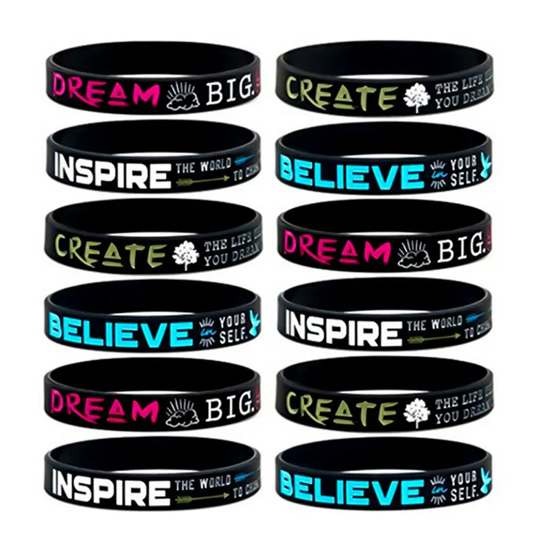 1Pc Dream Inspire Create Believe Inspirational Bracelets Motivational Messages Silicone Wristbands Ladies Size Holiday Jewelry