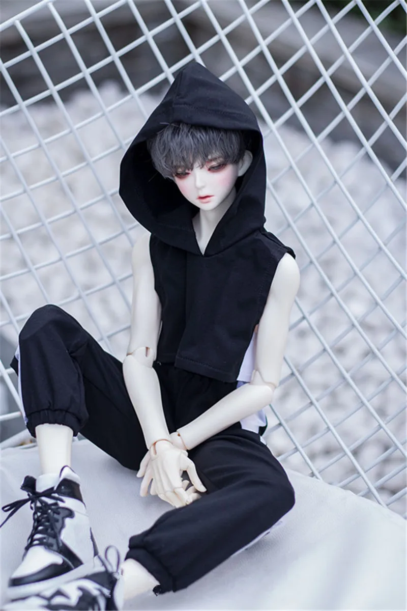 BJD doll clothes fit Uncle  SD17 size fashion new personality sportsuit hooded vest top + black and white trousers 2 piece set