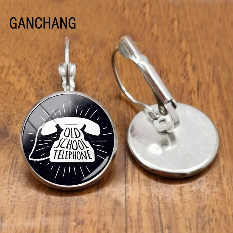 New Fashion Vintage Telephone Stud Earring Handmade Glass Dome Retro Telephone Dial Classic Jewelry Round Earrings