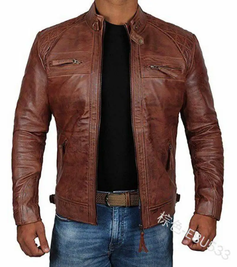 2021 brand foreign trade European and American men's jacket Retro Leather youth stand collar punk men's motorcycle leather