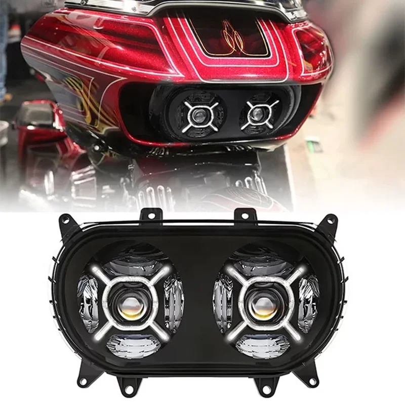 2021 New 124W Dual LED Motorcycle Headlight for Harley Road Glide 2015 2016 2017 2018 2019 2020 Motorcycle Headlamp Replacement