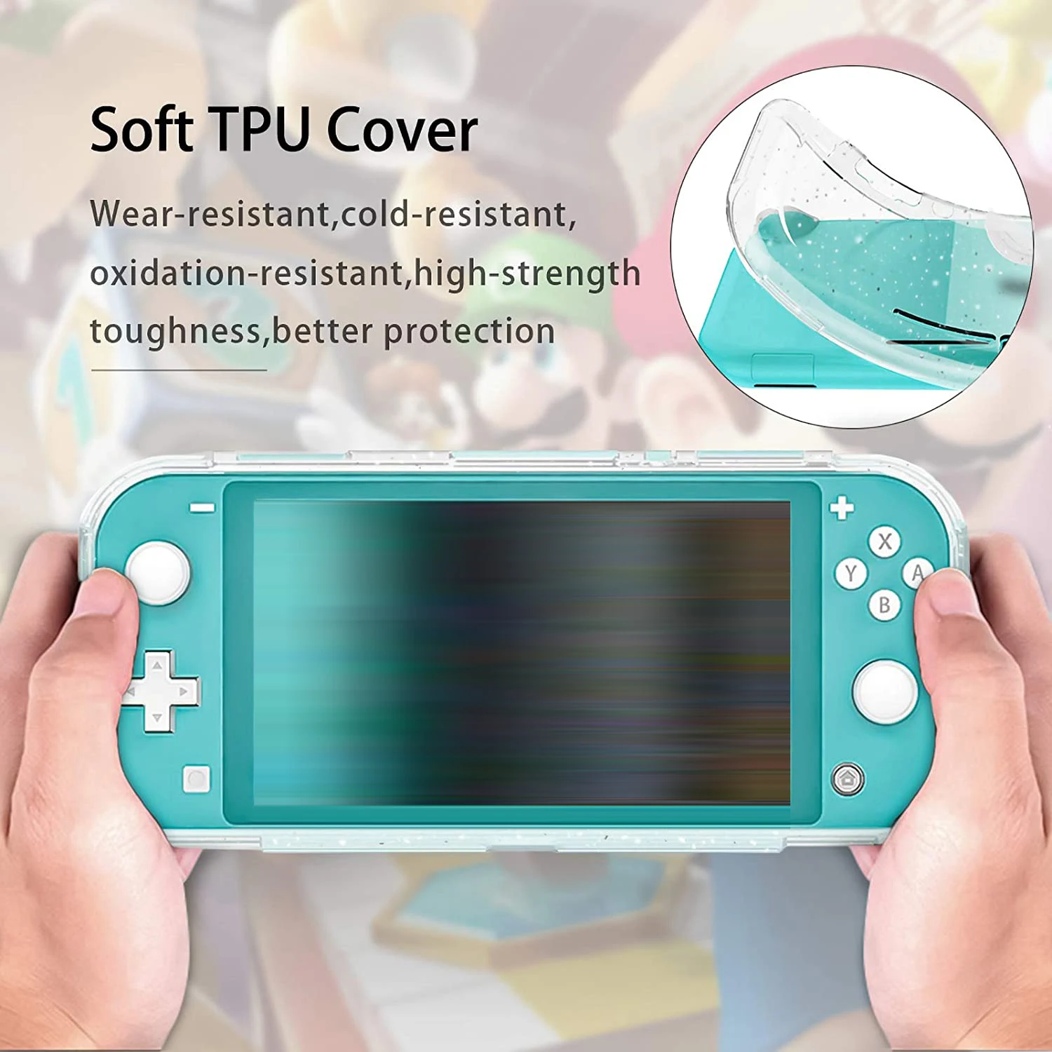 Clear TPU Glitter ป้องกันกรณี Bling สำหรับ Nintend Switch NS Lite คอนโซลคริสตัลด้านหลังโปร่งใส