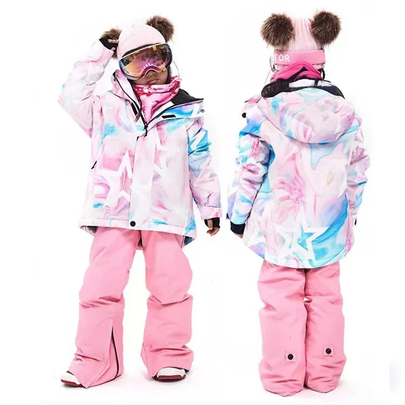 Gilrs Skiing Suits Kids Ski Sets Winter Waterproof Windproof Kids Ski Jacket Outdoor Warm Hooded Snowboard Sports Suits