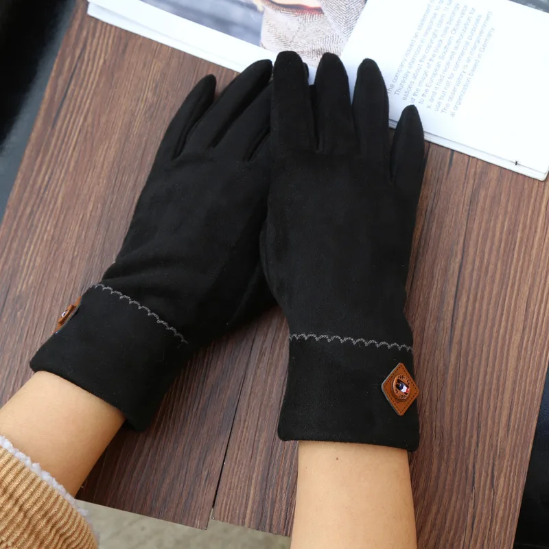 Winter Women Suede Plus Velvet Thicken Keep Warm Touch Screen Mittens Gloves Cycling Drive Fashion Simple Not Bloated