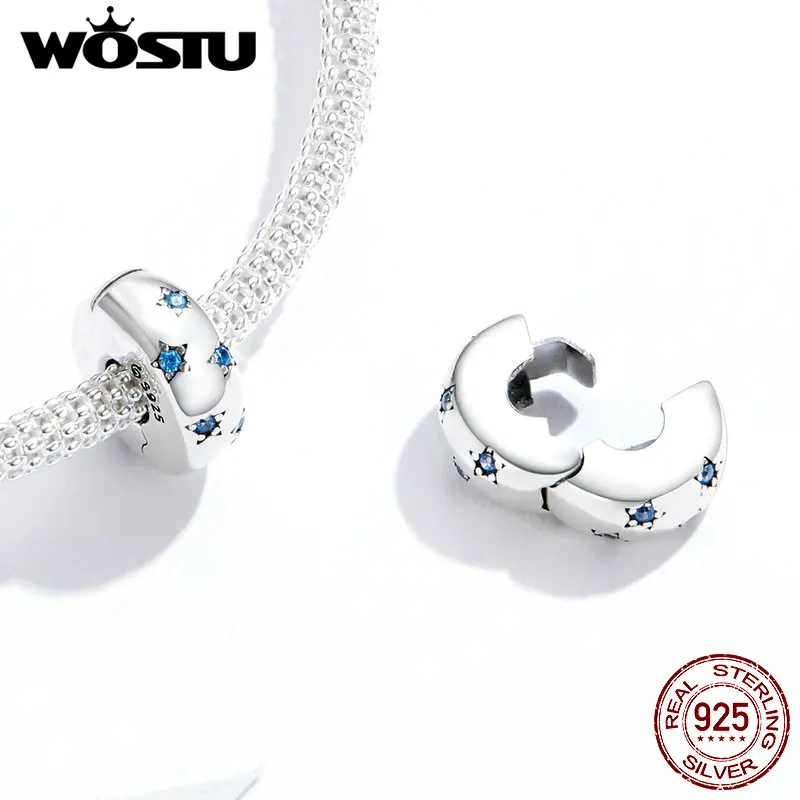 Wostu Real 925 Sterling Silver Shining Elegance CZ Clip Charm Dangle Fit Original Pan Bracelet For Women Pendant Fine Jewelry