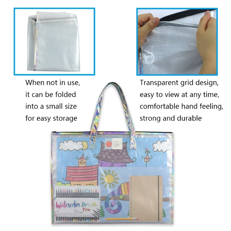 Premium Reflective Art Portfolio Organizer Bag with Index Tab Window Transparent Zippered Mesh Bag for Poster  Au27 21 Dropship