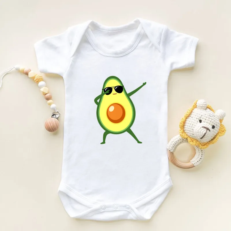 Cute Avocado Cat Vegan Funny Fruit Print Romper Infant Newborn Bodysuits Cotton Baby Jumpsuit Outfits Onesies Boys Girls Clothes