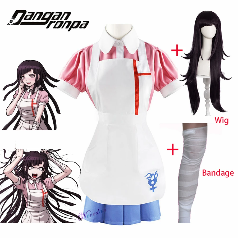 Anime Danganronpa Mikan Tsumiki Cosplay Costume Halloween Party Ultimate Nurse Costume Pink Cafe Maid Uniform Outfit For Women