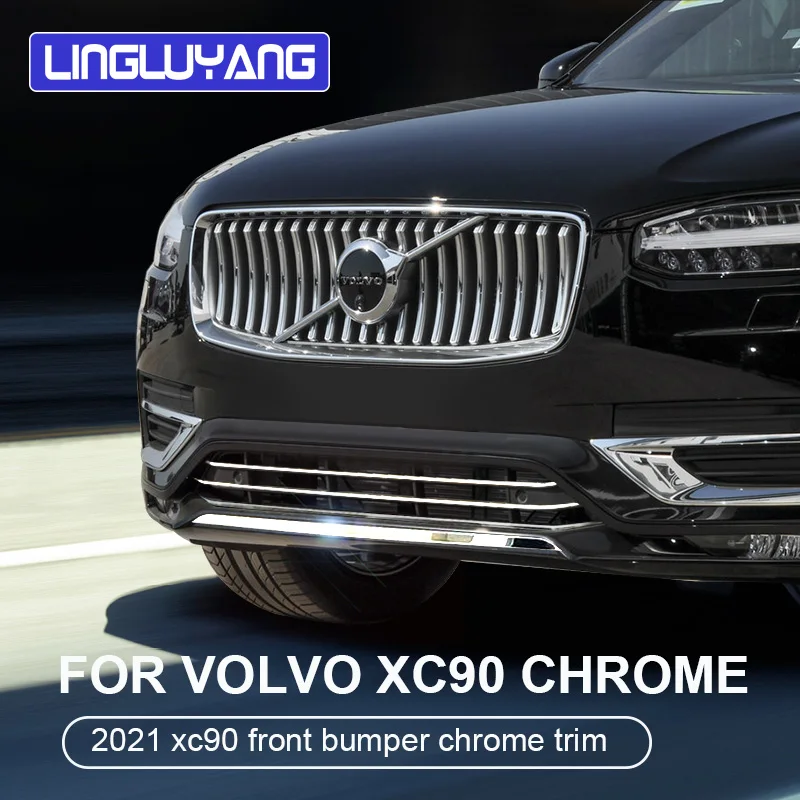 for car accessories for volvo xc90 chrome decoration 2020-2024 2025 mid-net trim front bumper lip trim xc90 decorative stickers