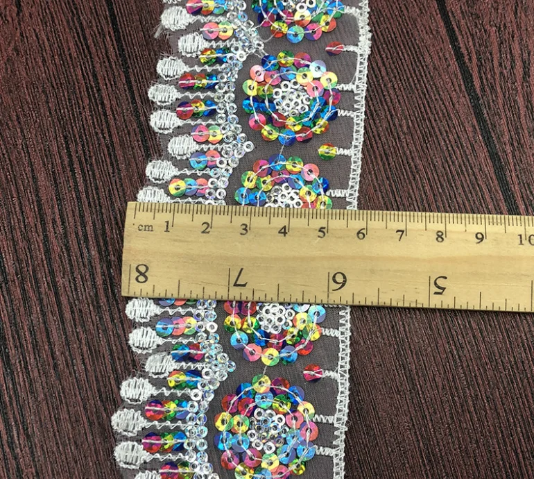 10 Yards/lot Polyester Embroidery Colorful Sequins Ripple Lace Ribbon Trims  DIY Clothing Accessories Patchwork 5cm Wide