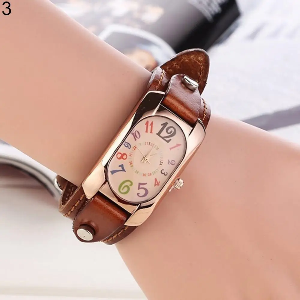 Fashion Casual 2021 Women Watch Faux Leather Diamond Strap Band Oblong Case Quartz Wrist Watch Clock Ladies Arabic numerals