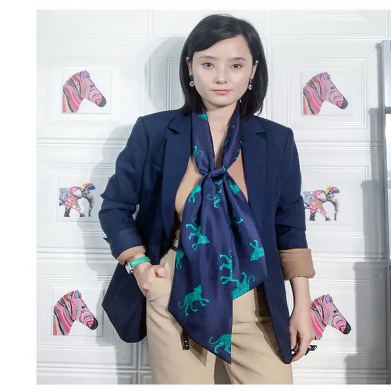 

2020 Double-deck Two-sided Printing Small Bind Bag Handle 100% Silk Scarf Ribbon Hair Band Women Scarves Hijab #4202