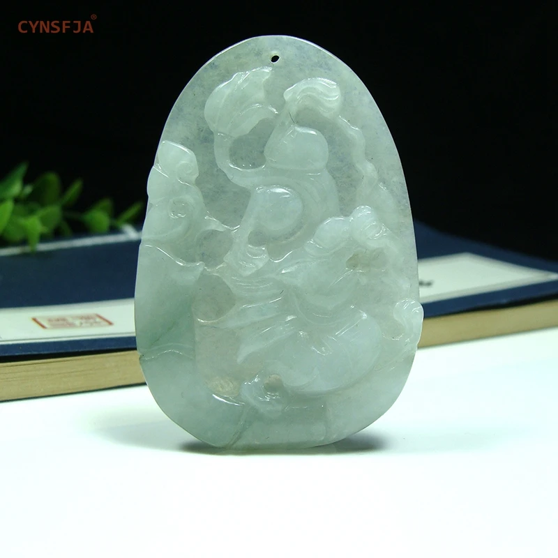 CYNSFJA New Real Certified Natural Grade A Burmese Emerald Jade Amulets Dragon Jade Pendant High Quality Hand Carved Best Gifts