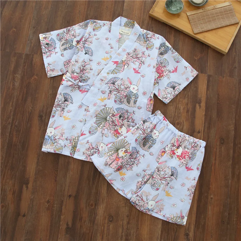 Summer Traditional Japanese Kimono Loose Cardigan Pajamas Woman Yukata Femme Floral Print Short Sleeve Homewear Cotton