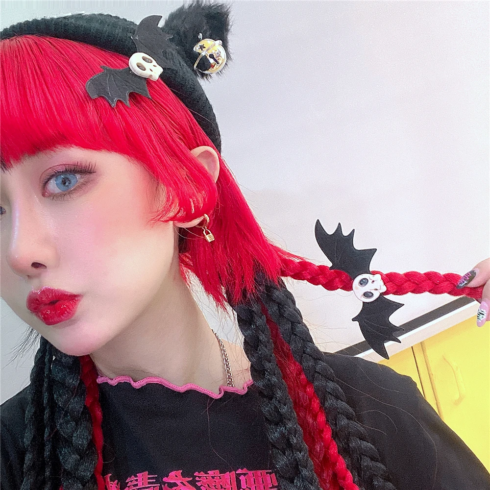 Harajuku Punk Cross Skull Hair Clip Gothic Lolita Halloween Bat Wings Hairpin Party Cosplay Girls Hair Accessories