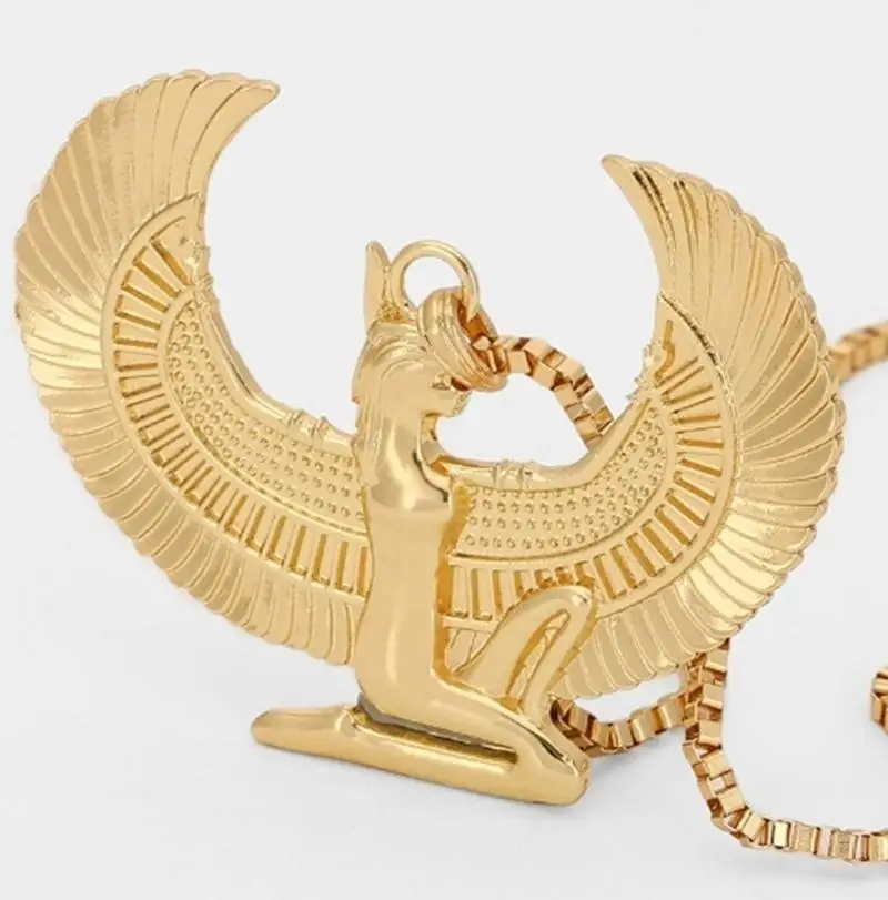 Classic Mysterious Ancient Egyptian Goddess Isis Spread Wings Pendant Necklace Men Women Vintage Amulet Jewelry Gift