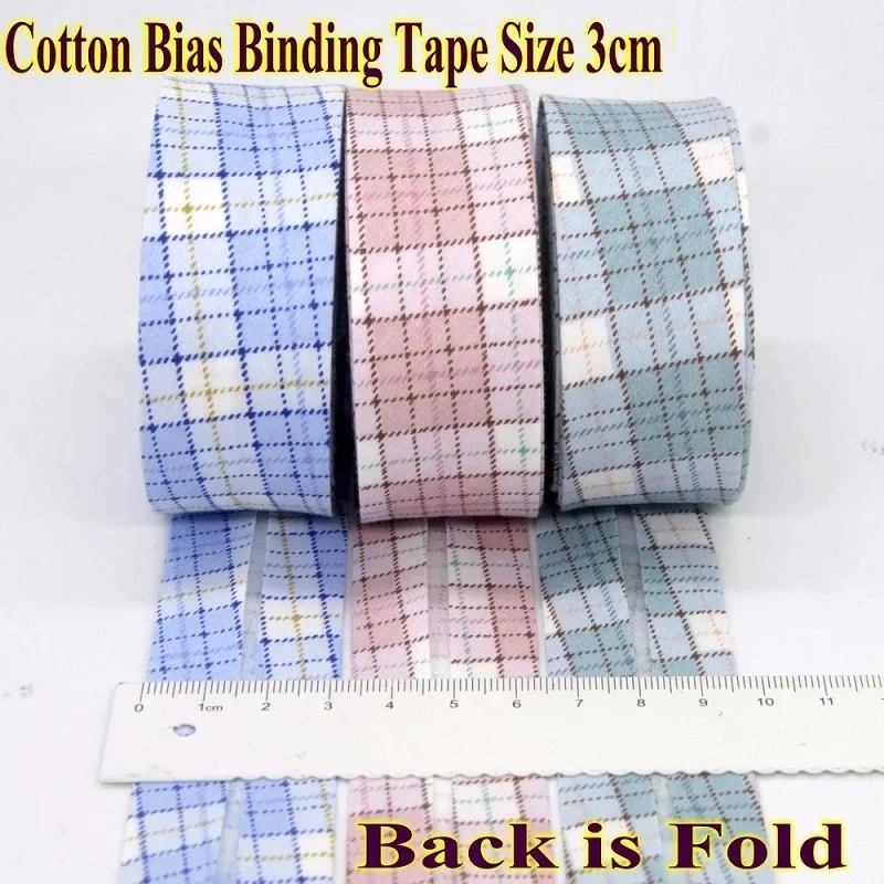 3CM Extra Width Cotton Bias Binding Tape Solid Color Plaid Printing Pattern Single Fold  Sewing Diy Clothes Fabric Accessories