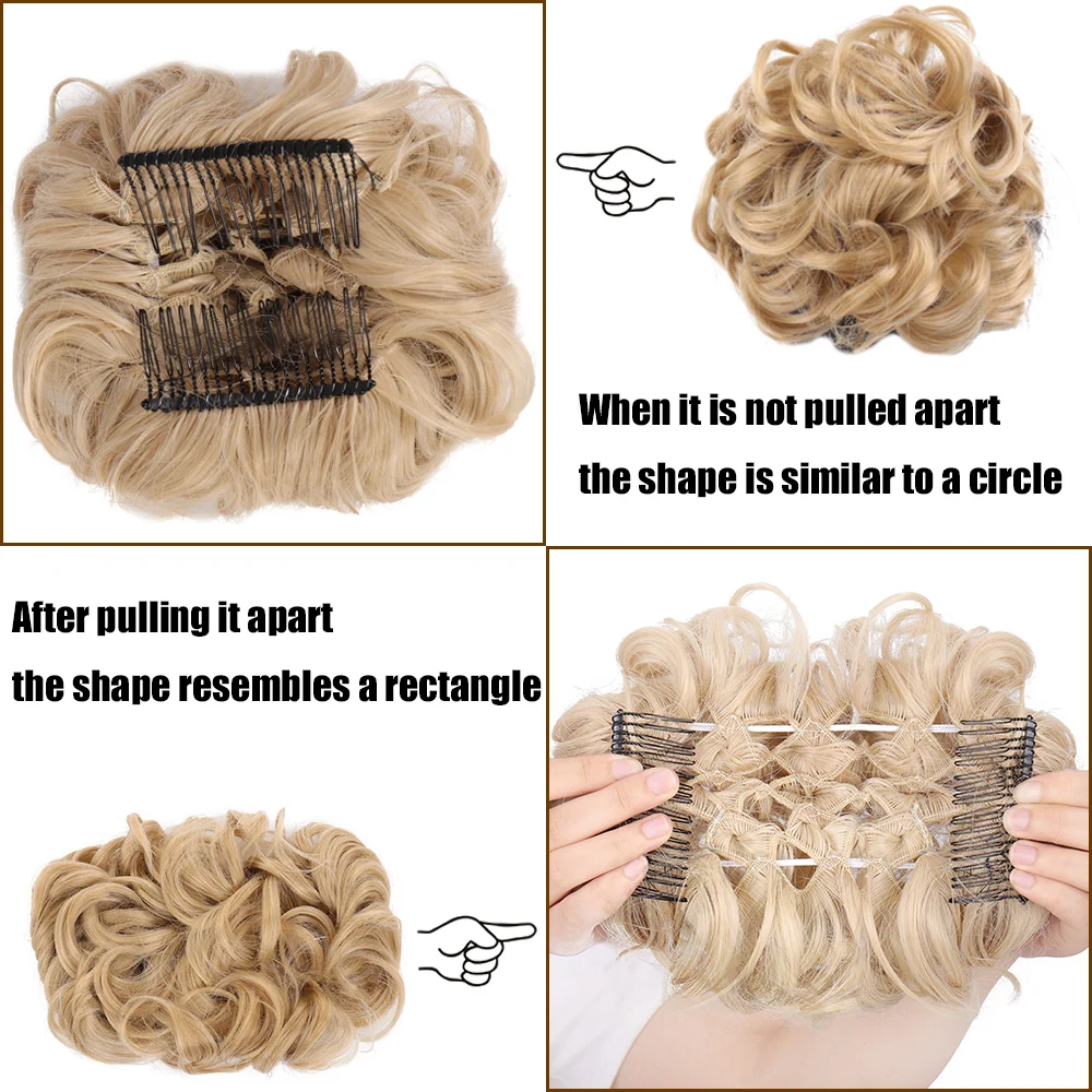 Allasosify Large Comb Clip In Curly Synthetic Hair Pieces Chignon Updo Cover Bun Hair Extension For Women 17 Colors