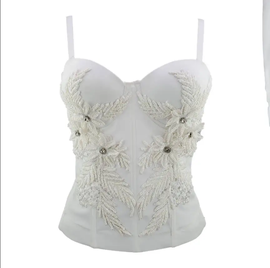 

New embroidery beading Smooth Cut Cross Spandex Push Up Bralet Women's Bustier Bra Cropped Top Vest fashion