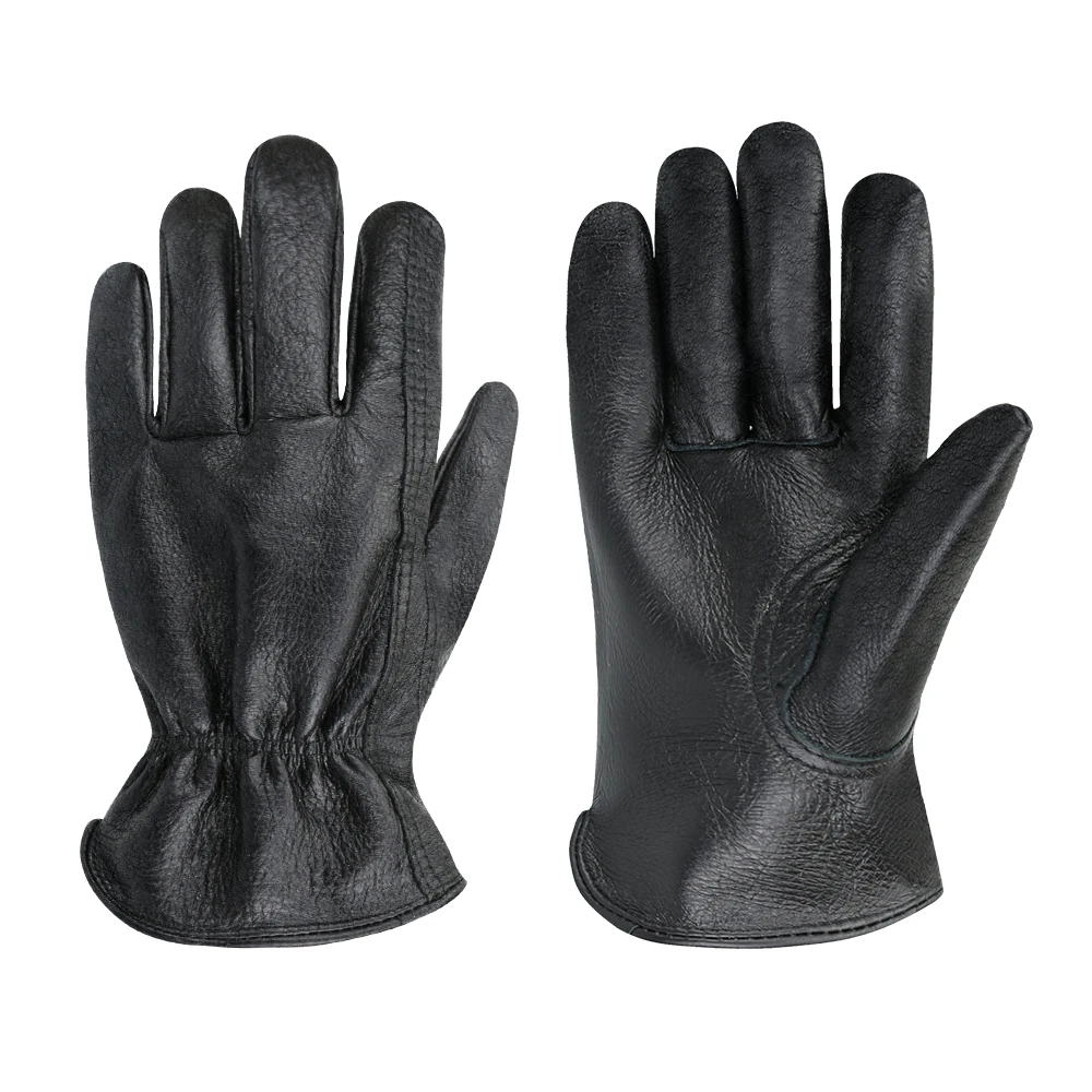 

Black Leather Work Gloves Cowhide Working Gloves With No lining, 5 Pairs/Lot