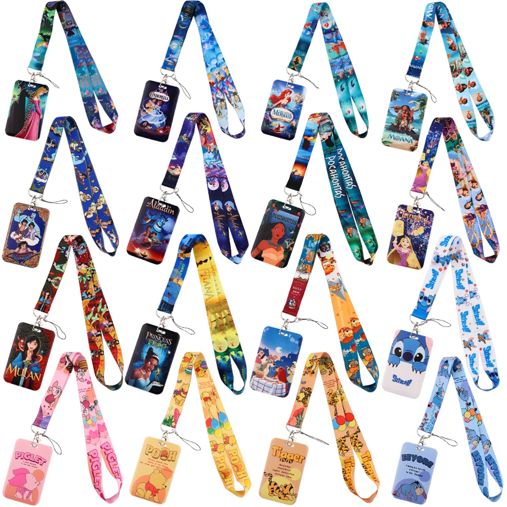 YQ317 Mickey Mouse Lanyard Pooh Bear Phone Rope Toy Story ID Card Badge Holder Princess Neck Strap Cartoon portachiavi Lariat Gift