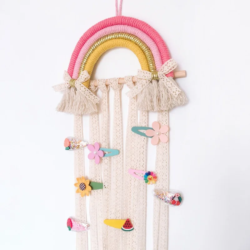 

Hairband Storage Belt Barrette Organizer Hair Clips Storage Hair Holder DIY Rainbow Decoration Wall Hanging for Home