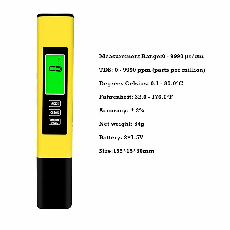 0.01 دقة الرقمية PH EC مقياس إجمالي المواد المذابة اختبار درجة الحرارة القلم المياه نقاء PPM تصفية المائية لحوض السمك بركة المياه
