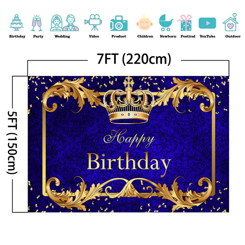 Mocsicka Chúc Mừng Sinh Nhật Phông Nền Hoàng Gia Cậu Bé Chủ Đề Hoàng Tử Bé Thái Sinh Nhật Nền Đảng Trang Trí Chống Đỡ Để Chụp Biểu Ngữ