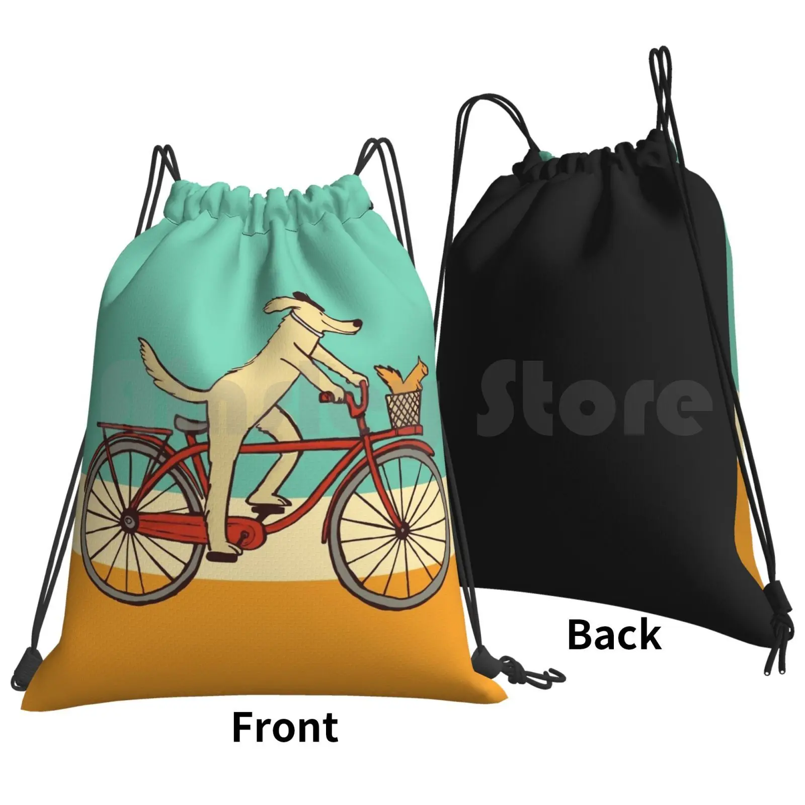 Dog And Squirrel Are Friends Whimsical Animal Art Dog Riding A Bicycle Backpack Drawstring Bags Gym Bag Waterproof