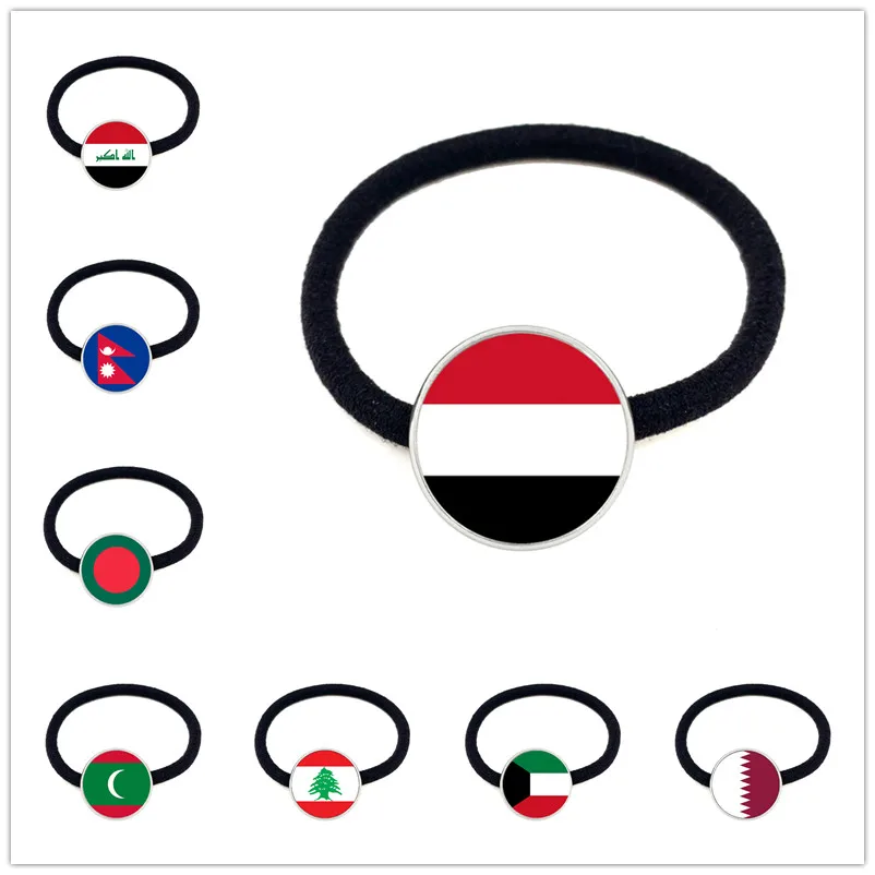 Iraq,Yemen,Nepal,Bangladesh,Maldives,Lebanon National Flag Headband 20mm Glass Cabochon Elastic Hair Bands Jewelry For Women