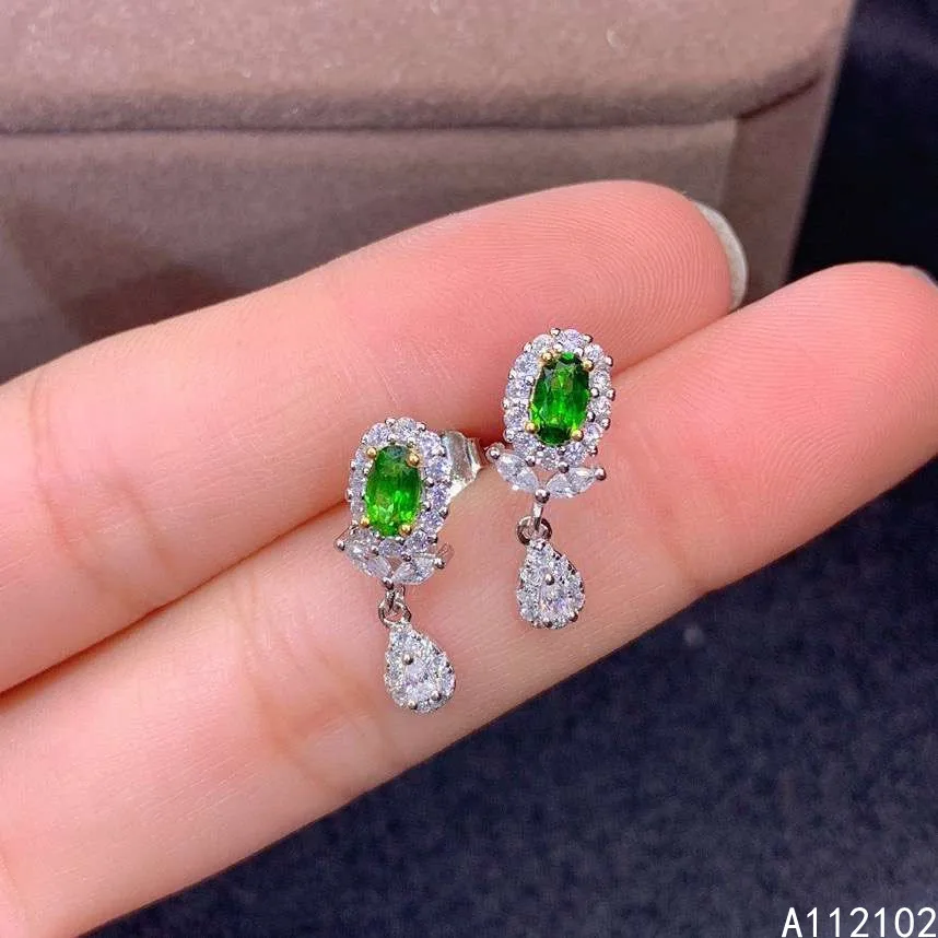 KJJEAXCMY 925 sterling silver inlaid natural diopside Women's earring exquisite Chinese style plant ear stud support check