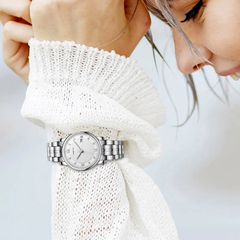 LOBINNI модные повседневные женские наручные часы из нержавеющей стали, женские часы с календарем, аналоговые кварцевые женские часы, женские подарки