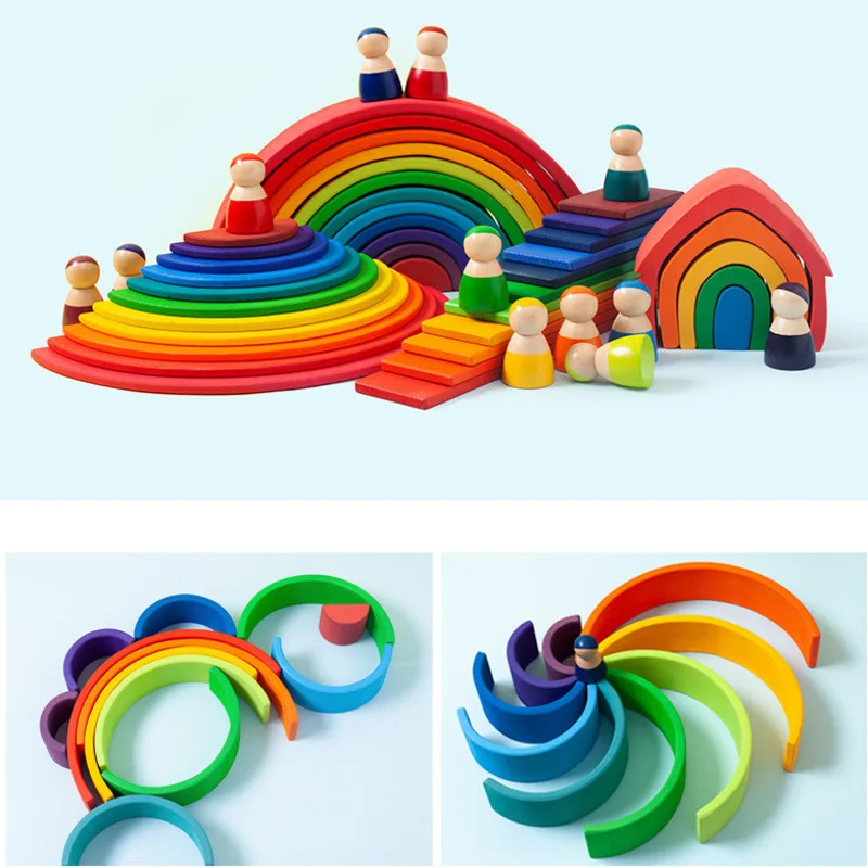 

Hot Baby Toys 12Pcs 6pcs Rainbow Blocks Wooden Toys For Kids Large Creative Rainbow Building Blocks Montessori Educational Toy