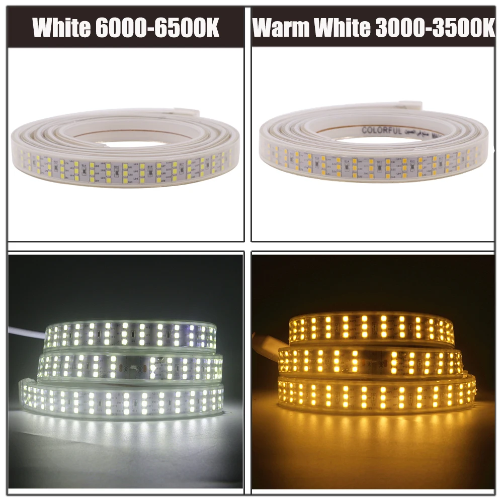 276 led/m trzyrzędowa taśma LED Light 220V 2835 elastyczna taśma LED wodoodporna wstążka z wtyczką EU Switch na świąteczne dekoracje do domu