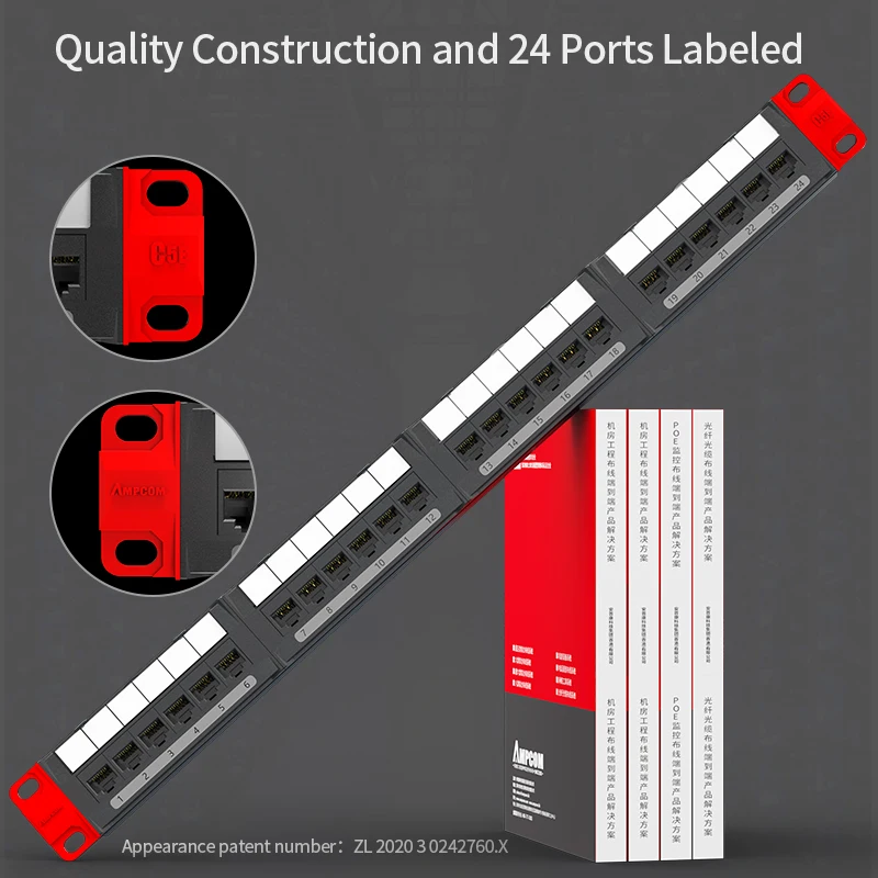 AMPCOM (UL Listed) Premium Series CAT5e/6 24/48 Ports keystone Patch Panel, Rack Mount -1/2U, 19 inch, 568A/B, 50u Gold Pla